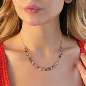 Renkli Zirkon Taşlı Rose Gold Kaplama Gümüş Trend Kolye thumbnail 1