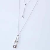 İnci İğne Zirkon Taşlı Gümüş Kolye thumbnail 4