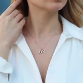 Zirkon Taşlı Kilit ve Anahtar Figürlü Rose Gold Kaplama Gümüş Kolye thumbnail 1