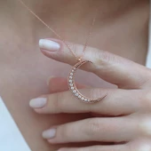 Zirkon Taşlı Rose Gold Kaplama Ay Gümüş Kolye thumbnail 4