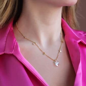 Damla Taşlı Gold Kaplama Trend Gümüş Kolye thumbnail 4