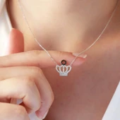 Mini Kral Tacı Zirkon Taşlı Gümüş Kolye thumbnail 3