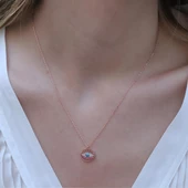 Yuvarlak Göz Modeli Zirkon Taşlı Rose Gold Kaplama Gümüş Kolye thumbnail 4
