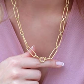 Gold Kaplama Trend Geçme Zincir Gümüş Kolye thumbnail 2