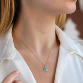 Opal Damla Taşlı Gold Kaplama Gümüş Kolye thumbnail 1