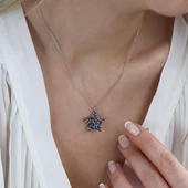 Renkli Zirkon Taşlı Yıldız Gümüş Kolye thumbnail 3