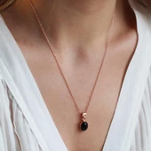 Doğal Onix Taş Rose Gold Kaplama Gümüş Kolye thumbnail 3