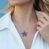 Renkli Zirkon Taşlı Alice Star Rose Gold Kaplama Gümüş Kolye thumbnail 4