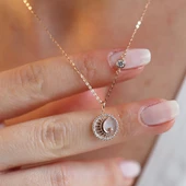 Sedef Taşlı Ay Yıldız Figürlü Rose Gold Kaplama Gümüş Kolye thumbnail 5