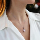 Radiant Kesim Pembe Taşlı Gümüş Kolye thumbnail 1