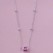 Zarif Tasarım Pembe Baget Taşlı Gümüş Kolye thumbnail 2