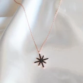 Siyah Zirkon Taşlı Rose Gold Kaplama Gümüş Kolye thumbnail 1