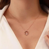Yıldız Hilal Renkli Zirkon Taşlı Rose Gold Kaplama Gümüş kolye thumbnail 1