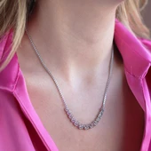 Zirkon Taşlı Sıralı Asansörlü Gümüş Kolye thumbnail 4