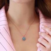 Mavi Zirkon Mini Kamelya Çiçeği Rose Gold Kaplama Gümüş Kolye thumbnail 1