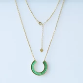 Şans Nalı Yeşil Baget Taşlı Gold Kaplama Gümüş Kolye thumbnail 5