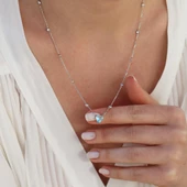 Aquamarin Taşlı Sevgili Kalp Gümüş Kolye thumbnail 3