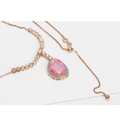 Pembe Kuvars Taşlı Asansör Zincirli Rose Gold Kaplama Gümüş Kolye thumbnail 2