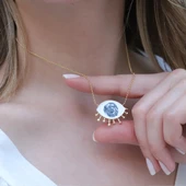 Mine İşli Gold Kaplama Göz Modeli Gümüş Kolye thumbnail 3