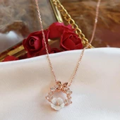 Kelebek Ve Çiçek Motifli Zirkon Taşlı Gümüş Kolye thumbnail 2