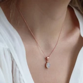 Ay Taşlı Rose Gold Kaplama Doğal Taş Gümüş Kolye thumbnail 3