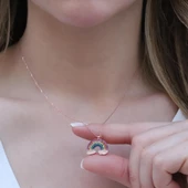 Renkli Zirkon Taşlı Gökkuşağı Rose Gold Kaplama Gümüş Kolye thumbnail 3