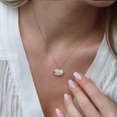 Beyaz Mine İşli Rose Gold Kaplama Bereket Fili Gümüş Kolye thumbnail 2