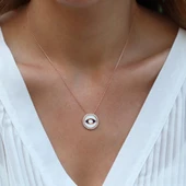Zirkon Taşlı Mine İşli Göz Modeli Rose Gold Kaplama Gümüş Kolye thumbnail 4