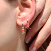 Doğal Mercan Taşlı Martı Rose Gold Kaplama Gümüş Küpe thumbnail 4