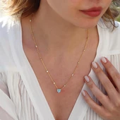 Aquamarin Taşlı Gold Kaplama Sevgili Kalp Gümüş Kolye thumbnail 4