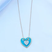 Turkuaz Mine İşli Kalp Charmlı Gold Kaplama Gümüş Kolye thumbnail 2