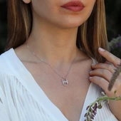 Zirkon Taşlı Tasarım Gümüş Kolye thumbnail 1