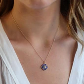 Mavi Mine İşli Gold Kaplama Kutup Yıldızı Gümüş Kolye thumbnail 1