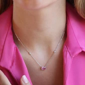 Zarif Tasarım Pembe Baget Taşlı Gümüş Kolye thumbnail 4