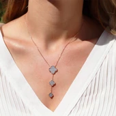 Zirkon Nano Taşlı Alhambra Yonca Rose Gold Kaplama Gümüş Kolye thumbnail 2