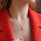 Yılan Modeli Zirkon Taşlı Rose Gold Kaplama Gümüş Kolye thumbnail 2