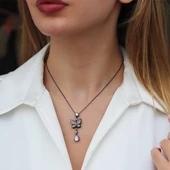 Kelebek Siyah Rodyum Kaplama Gümüş Kolye thumbnail 1