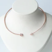 Baget ve Damla Taşlı Rose Gold Kaplama Choker Gümüş Kolye - 3