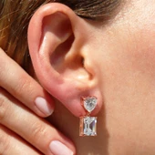 Kalpli Zirkon Taşlı Emerald Kesim Rose Gold Kaplama Gümüş Küpe thumbnail 3