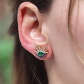 Renkli Taşlı Gold Kaplama Göz Gümüş Küpe thumbnail 3