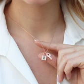 Zirkon Taşlı Kilit ve Anahtar Figürlü Rose Gold Kaplama Gümüş Kolye thumbnail 3