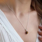 Kaplan Gözü Doğal Taş Gümüş Kolye thumbnail 3