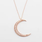 Zirkon Taşlı Rose Gold Kaplama Ay Gümüş Kolye thumbnail 2