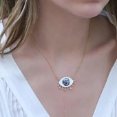 Mine İşli Gold Kaplama Göz Modeli Gümüş Kolye thumbnail 4