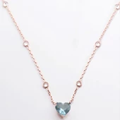 Aquamarin Taşlı Rose Gold Kaplama Sevgili Kalp Gümüş Kolye thumbnail 2