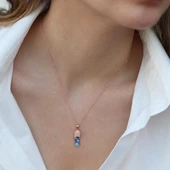 Nazar Boncuklu Rose Gold Kaplama Terlik Gümüş Kolye thumbnail 1