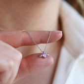 Kanatlı Mini Kalp Pembe Zirkon Taşlı 925 Ayar Gümüş Kolye thumbnail 4