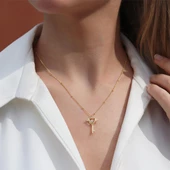 Kalp Kanatlı Kilit Gold Kaplama Gümüş Kolye thumbnail 1