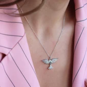 Anka Kuşlu Zirkon Taşlı Gümüş Kolye thumbnail 4