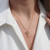 Kalp Kanatlı Kilit Gold Kaplama Gümüş Kolye thumbnail 3